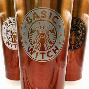 “Basic Witch” orange ombré stainless steel tumbler, Silver illustration